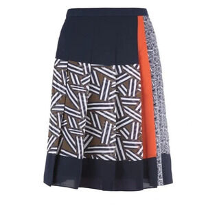 DVF Diane Von Furstenbeng Cici Pleated Skirt Mixed Knee Length Navy A Li…